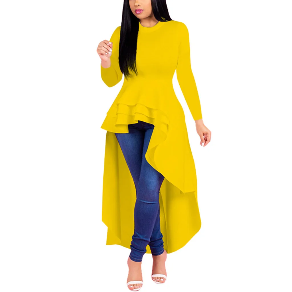 20 # женская блузка с рюшами топы длинным рукавом облегающая элегантная рубашка