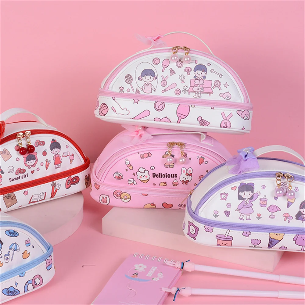 

Корейский пенал для девочек, кавайный чехол для карандаша, мультяшный, портативный, большой емкости, школьные канцелярские принадлежности, ...