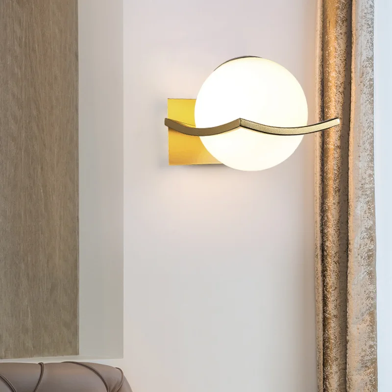 

Modern metal glass ball wall lights Sconces Indoor Stair Light Fixture Bedroom Bedside Home Hallway loft passage Lamp
