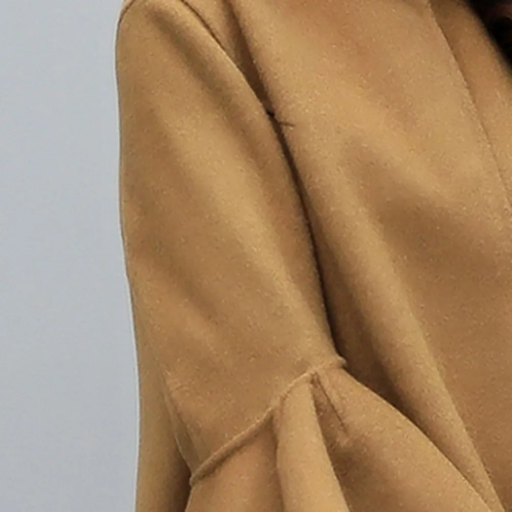 

Two Piece Set Korean Solid Ruffled Wool Coat And Wide Legs Long Pants Spring Women Sets Office Ladies Causal Suit Black Outfits