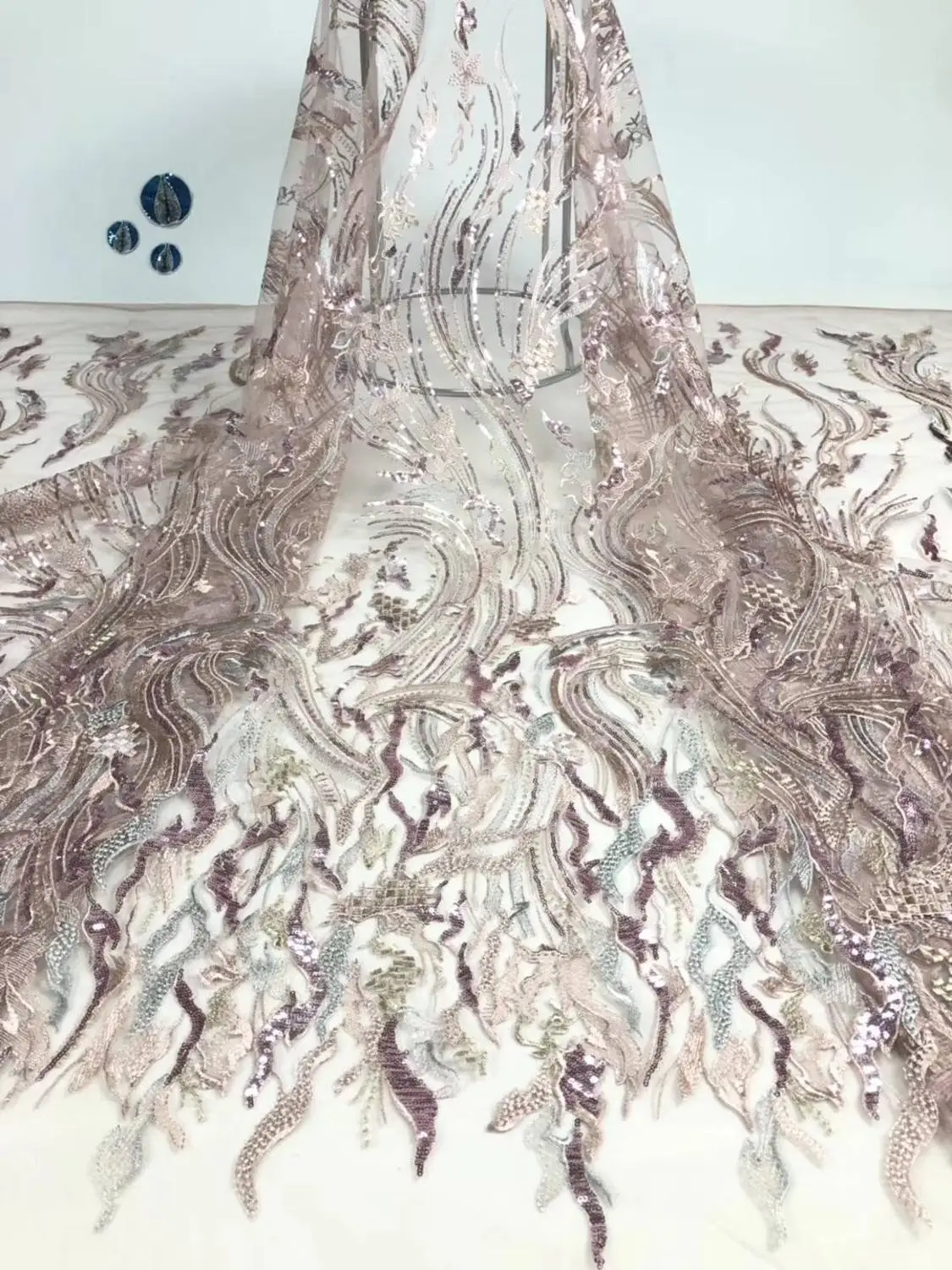

Новейшая африканская французская кружевная ткань с блестками для шитья свадебного платья, Высококачественная органза, тюль, кружевная тка...