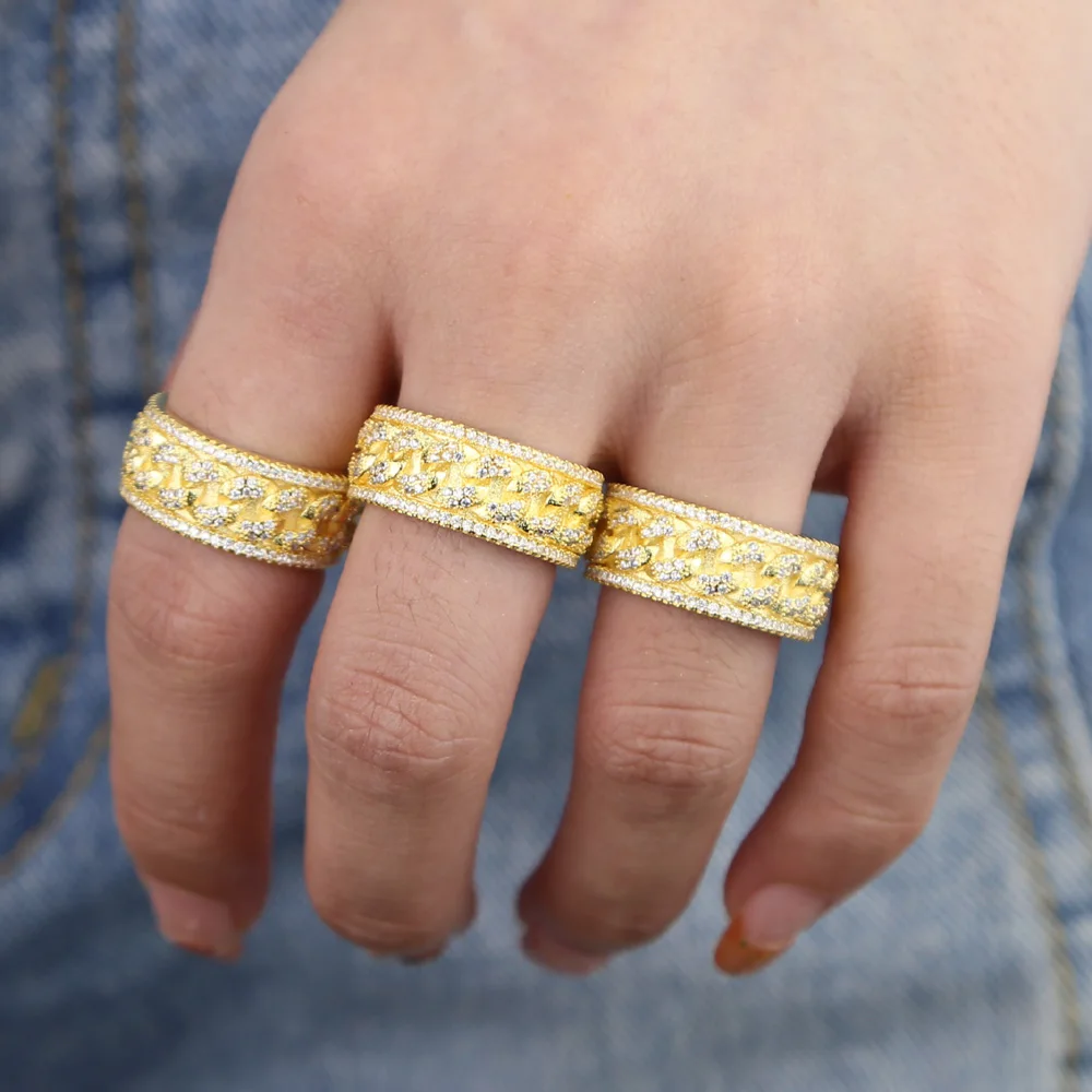 Хип-хоп iced out sparking cz Кольцо для браслета модные украшения для пальцев подарок на День святого Валентина для возлюбленной Позолоченные кубинские рок-кольца