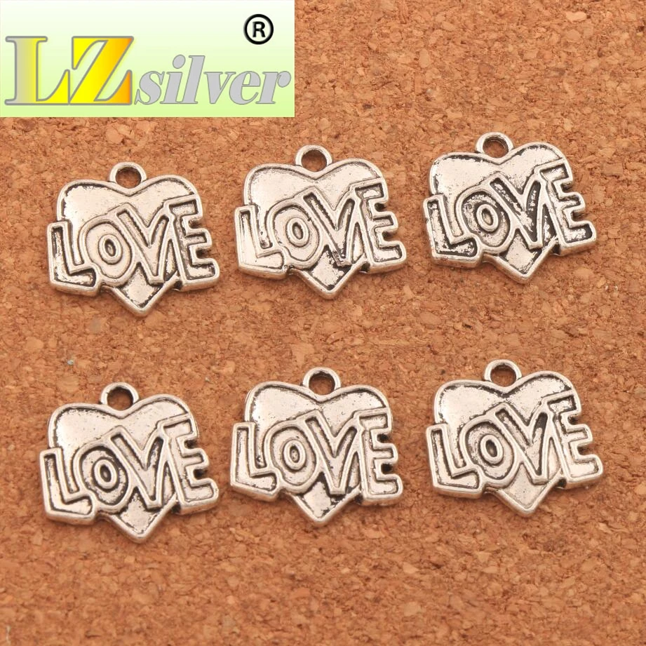 100PCS Love Letter Heart Charm Beads 17.5x17.6mm Pendants Spacer Beads Jewelry DIY L931 LZsilver