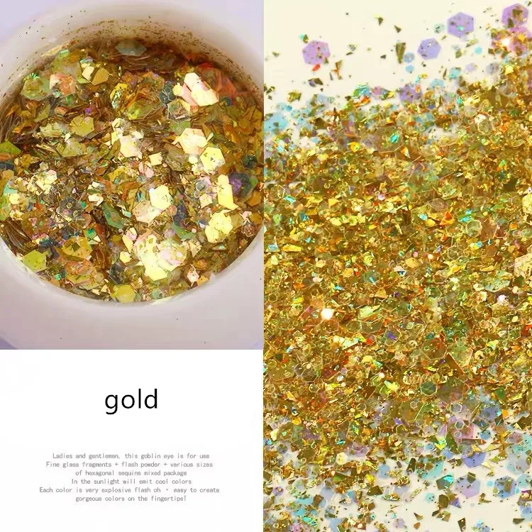 gold MAXIMA лазерные блестки для ногтей шестиугольные розовые светящиеся хлопья 3D украшение ногтей кончик градиент красочная пудра для ногтей - Цвет: gold