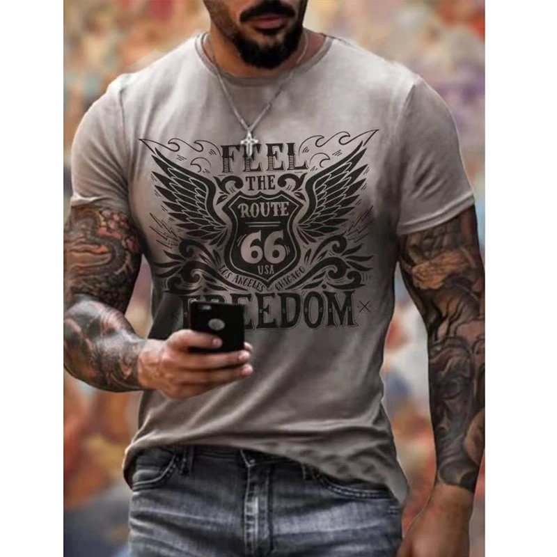 

2021 summer new fashion retro short-sleeved loose print O-neck T-shirt men's street short-sleeved oversized top
