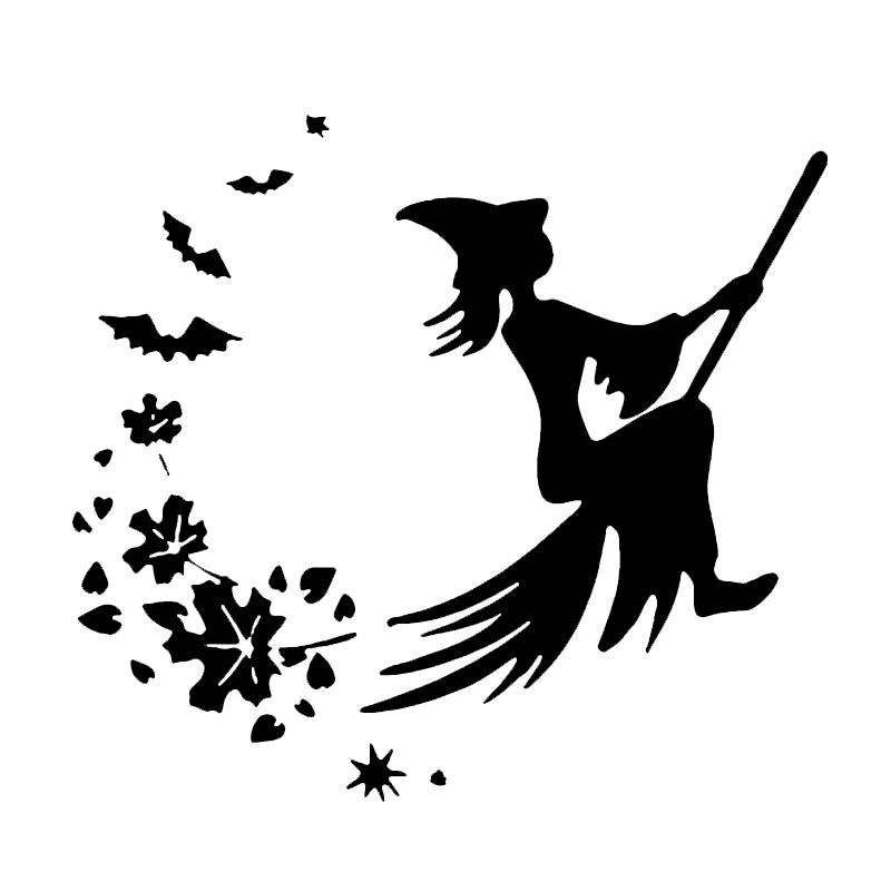 

S51627# Black Transparent Car Stickers Vinyl Decal Cute Witch V8 Motorcycle Decorative Accessories Waterproof Decor