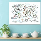 Карта мира с животными, мультфильм, холст, плакат, Детская настенная живопись, картина для детской спальни, декоративные картины, детская комната