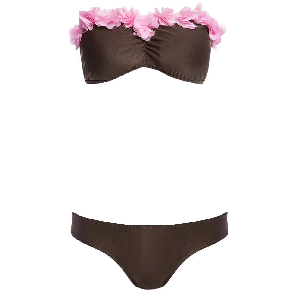 Сладкий без бретелек кружевной бюстгальтер с низкой талией женский комплект