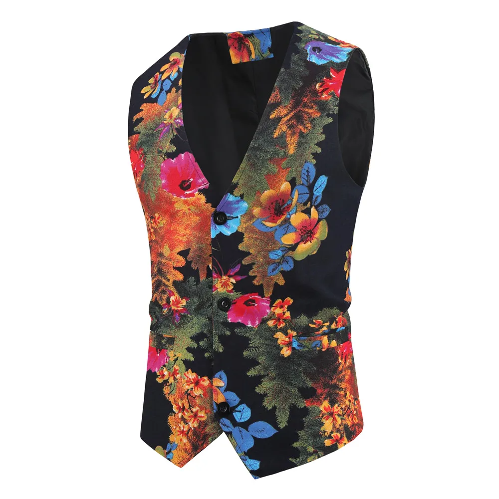 Sleeveless Playing Cards Printed Chalecos Para Hombre Multi Pattern Slim Fit Tuxedo Suit Vest Men Casual V-Neck Waistcoat Jacket | Мужская