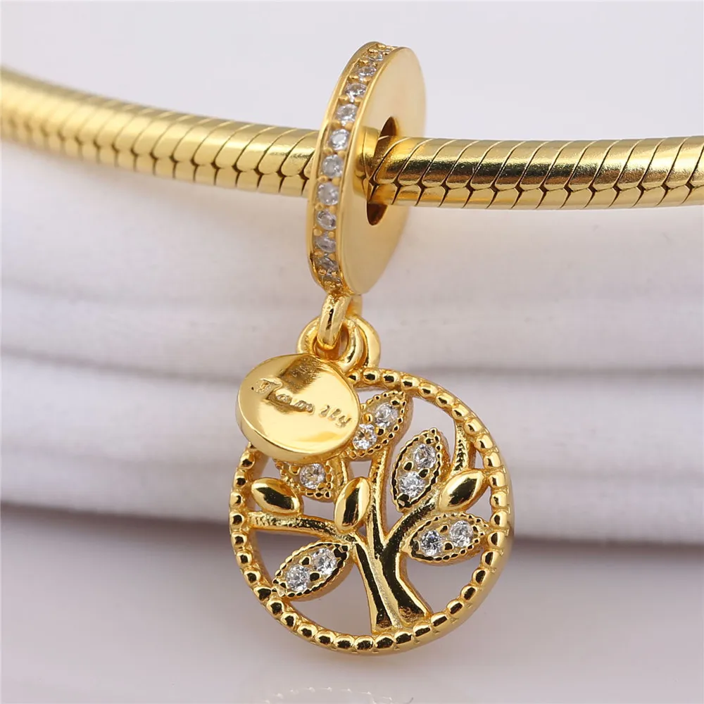 

925 Sterling Silver Family Heritage Dangle Charm Shine & Clear CZ Fit fashion Bracelets Jewelry