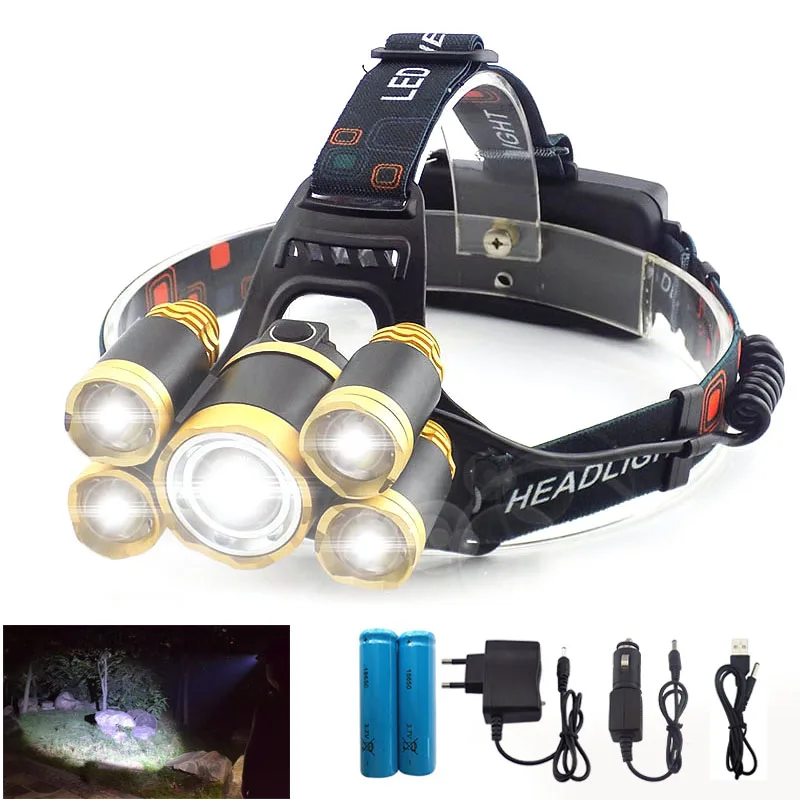 Мощный налобный фонарь 5 светодиодный T6/Q5 Головной фонарик Фара Фонарь Lanterna