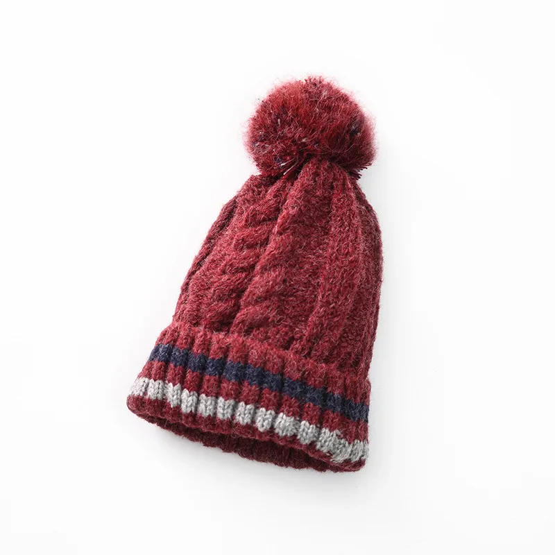 Fashion Kawaii Winter Warm Pompon Knitted Hats Women Harajuku Thick Striped Hat Female Skullies Beanies Outdoor Caps Girls Sweet |