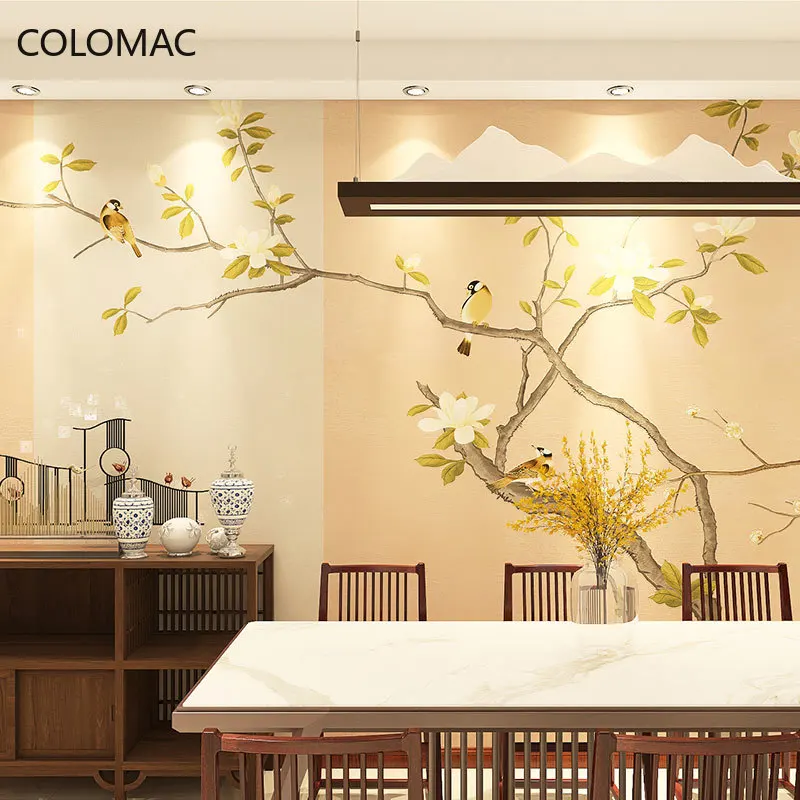 

Colomac Custom Reasoning Game Wallpaper New Chinese Flower Bird Forbidden City Red Background Wall Cloth Hotel Mural Dropship