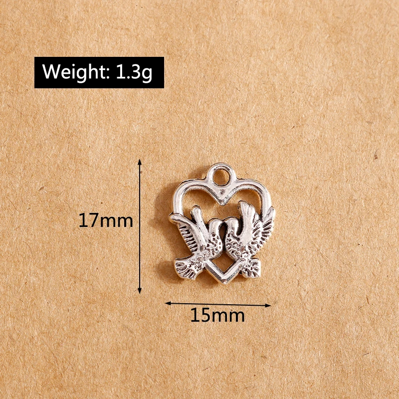 

20pcs Lovebirds Pendant Metal Alloy Silver Color Hollow Heart Charms for DIY Necklace Craft Jewelry Making Supplies 15*17mm