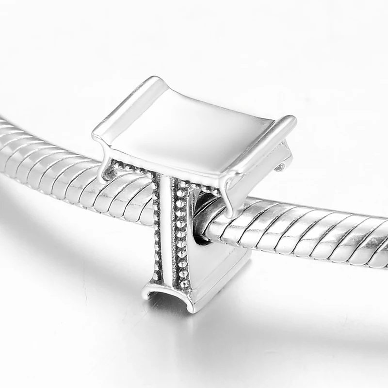 100% Стерлинговое Серебро 925 пробы простой металлический Алфавит буквы т бусины