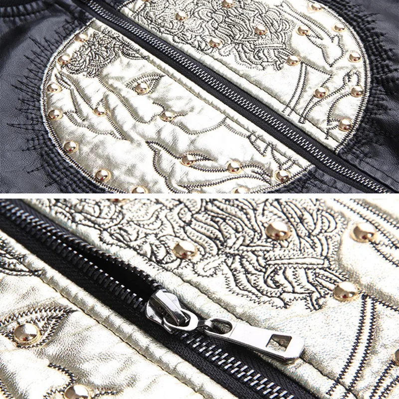 Женская короткая бейсбольная куртка модная из мытой кожи с бисером и вышивкой