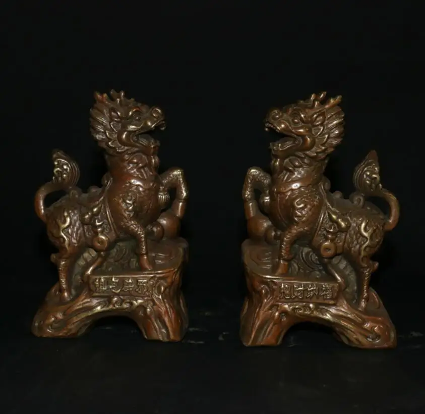 

Archaize brass recruit wealth ward off bad luck kirin crafts statue A pair