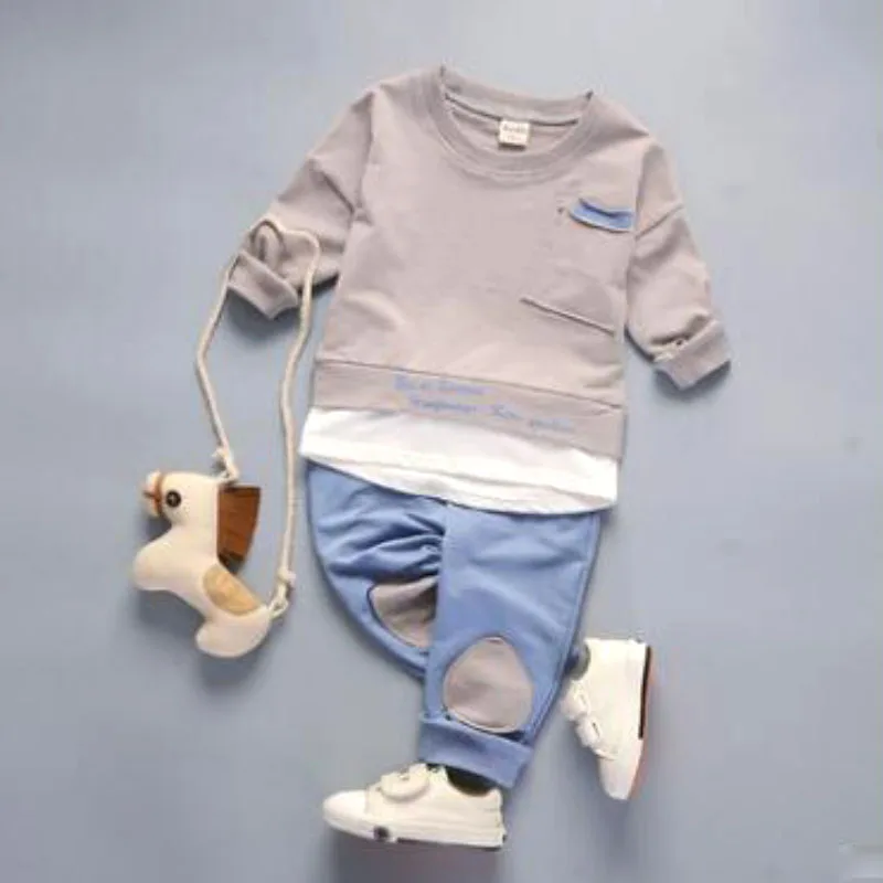 

Clothing suit boys girls clothes letter printing stitching hem Sweatshirt coat + sweatpants fashion Quality child Two-piece suit