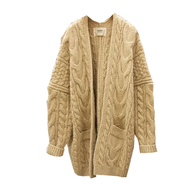 

High Quality Women Thick Sweater Medium Long Knitted Cardigan Korean Outerwear Loose L3111061