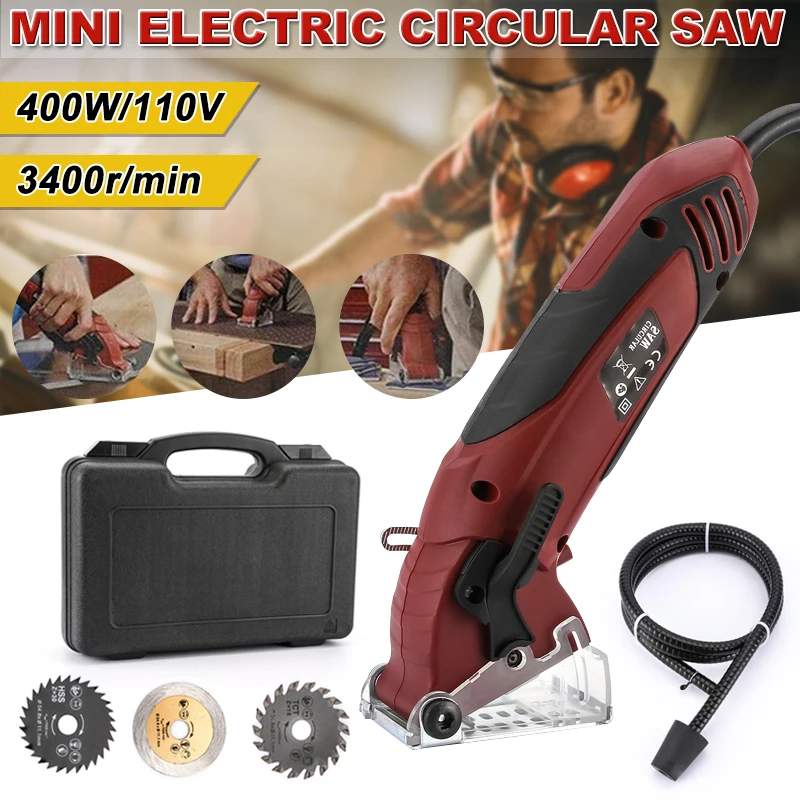 

400W Multifunction Mini Circular Saw Machine Set with 3 Carbide Tipped Blade for Cut Drywall Tile Metal PVC Plastic Pipes Wood