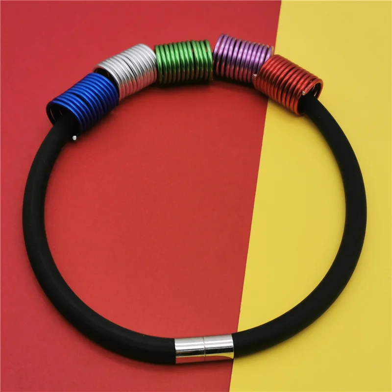 

Marliwoo NEW Multicolor Choker Necklaces Women Handmade Aluminum Jewelry Black Rubber Necklace Punk Accessories Match Clothes