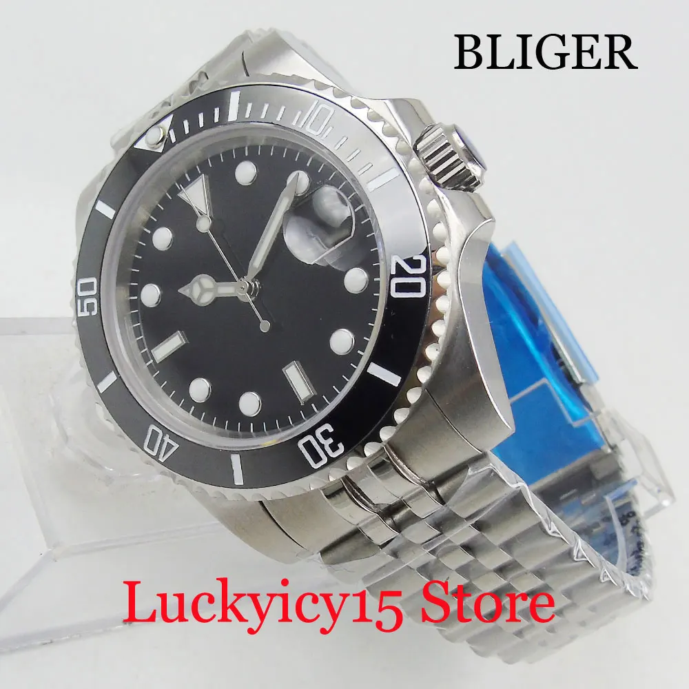 

BLIGER High Quality 40mm Self Winding Wristwatch Sapphire Glass Date Function Sterile Dial MIYOTA Movement Mental Strap
