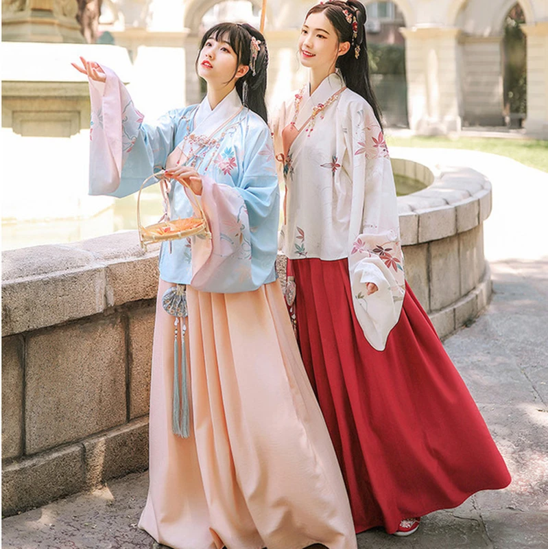 Бесконечный женский воротник Xia Hanfu с широким рукавом костюм в старинном стиле