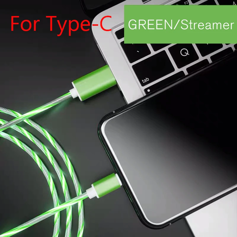 TypeC-Green Стример зарядное устройство type-C type C USB C для samsung A50 Micro USB кабель для зарядки светодиодный 2A кабель для быстрой зарядки для iPhone шнур для зарядного устройства - Цвет: TypeC-Green