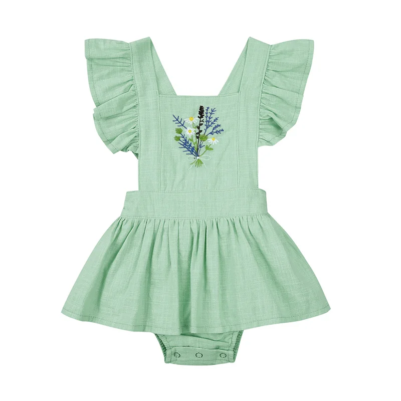 

New Baby Girl Summer Bodysuit, Cute Ruffle Sleeve Floral Embroidery Romper Tutu Dress,Dairy life