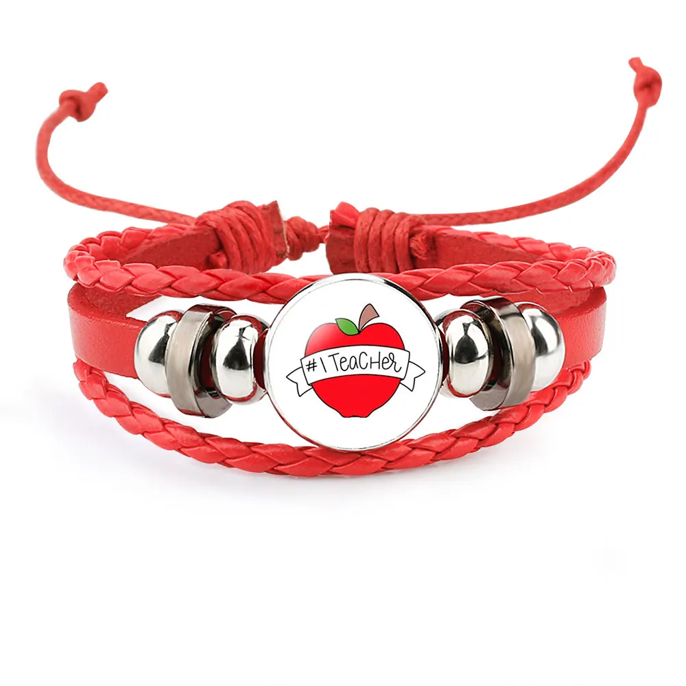 

10 шт. учите с принтом «сердце», «Любовь Inspire # я браслет учителя Стекло браслеты с кабошоном Многослойные Кожаные браслеты плетеные украшения для Для женщин