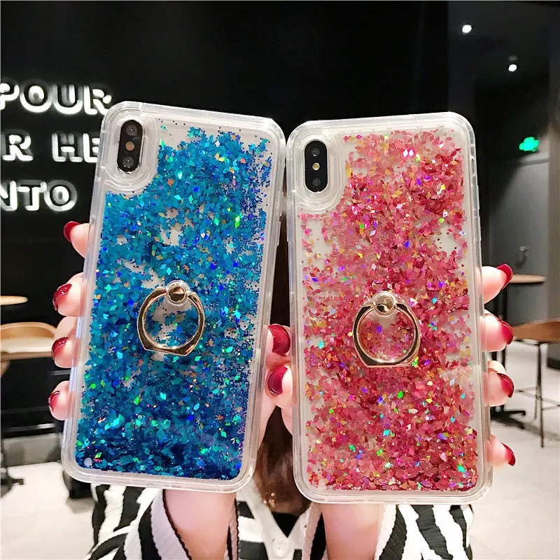 Чехол для телефона с зыбучим песком iPhone X 7 6 6s 8 Plus XS MAX XR динамическими блестками и
