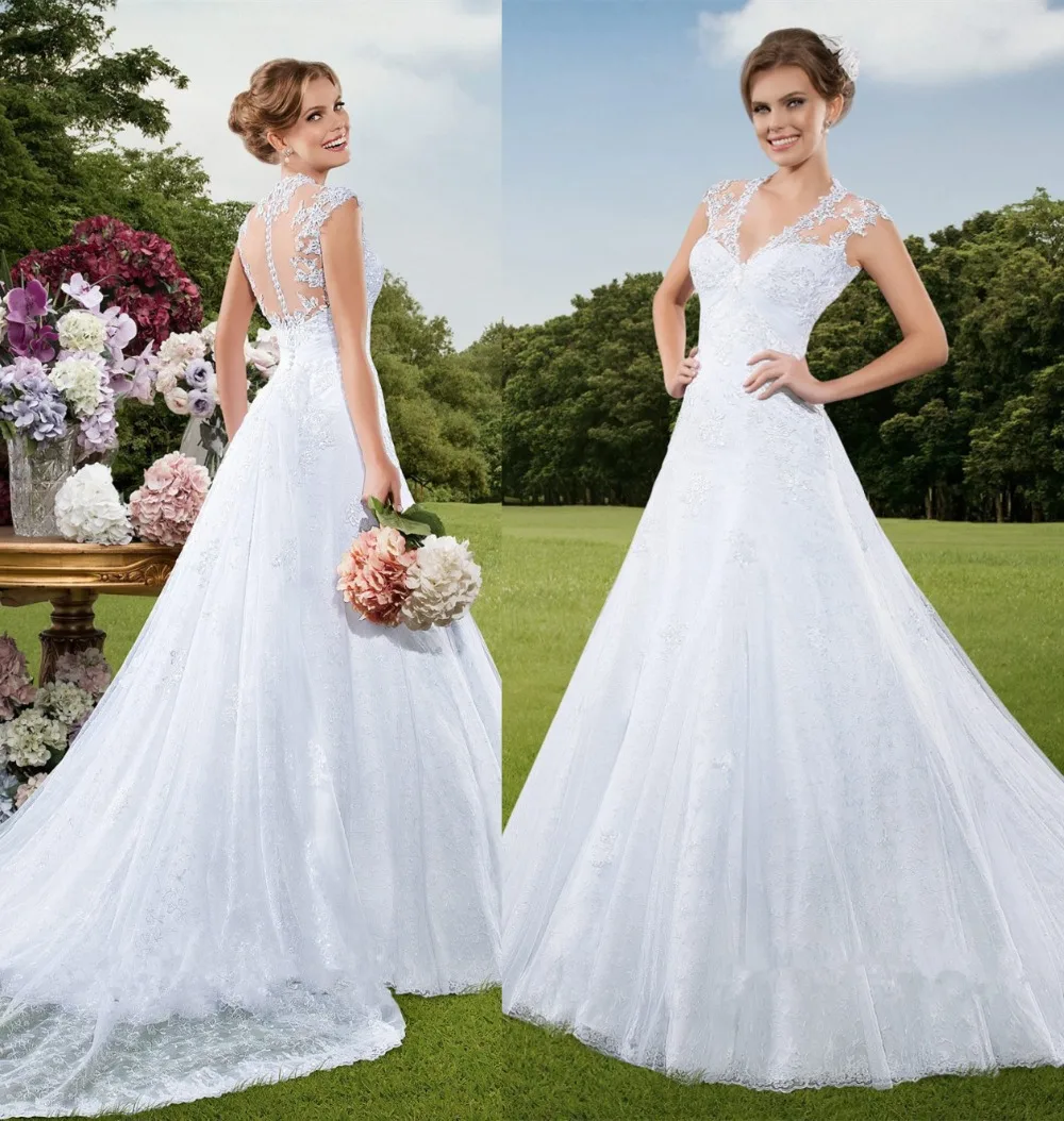 

Free shipping white v-neck long train a-line wedding dress bridal gown bride dresses vestido de noiva 2015 new fashion QX15