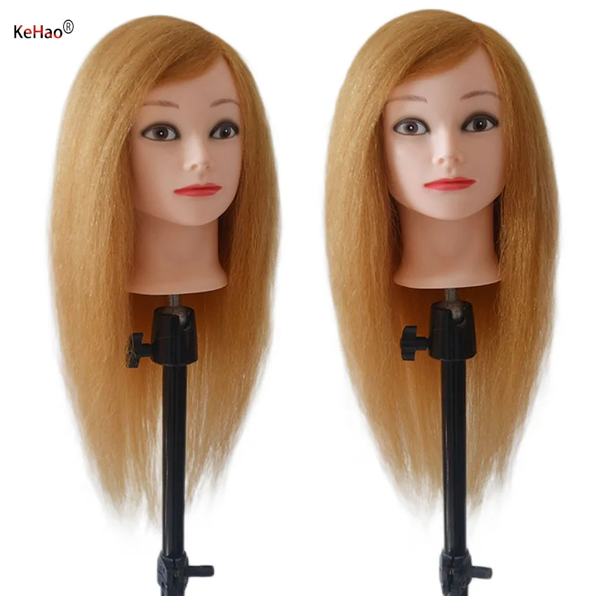 100% Real Hair Doll Head For Barber Practice Hairstyle Kappershoofd Hairdresser Natural Animal Hair Gold Mannequin Training Head