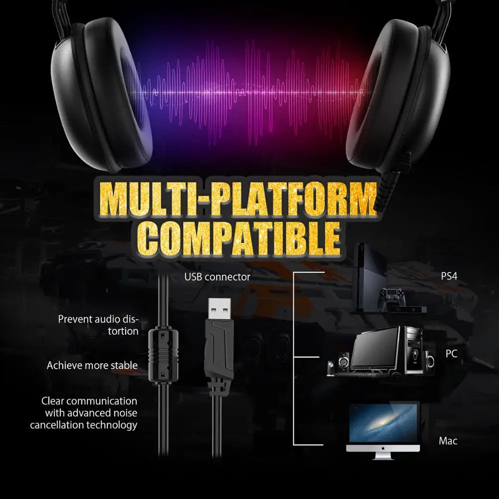 Игровые наушники EKSA Virtual 7 1/50 мм неодимовый драйвер с шумоподавлением Mic RGB Flash led