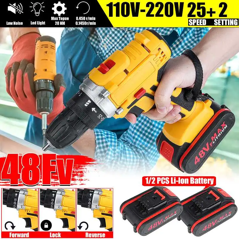 

48V 28Nm Cordless Electric Drill Wireless Screwdriver Li-ion Battery Mini Electric Power Tools Drill Home Decoration & Drilling