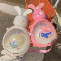 big belly rabbit plastic water cup with straw and lifting rope eco drinkware cute water bottle for girls kawaii milk tea bottle