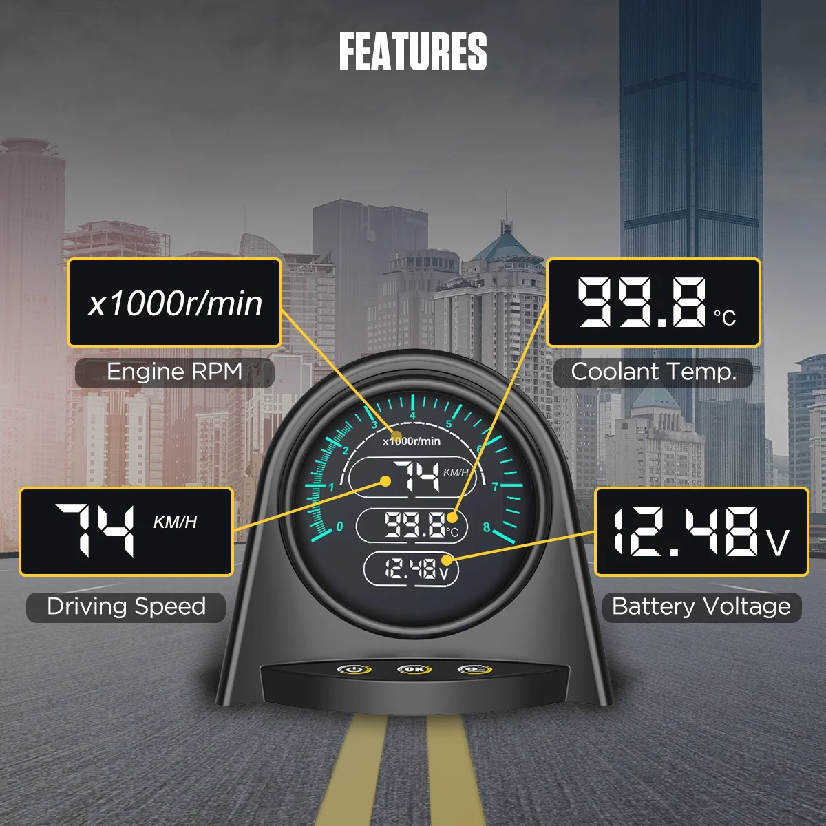 AUTOOL X70 OBD HUD измеритель об/мин двигателя/температура охлаждающей жидкости/батарея