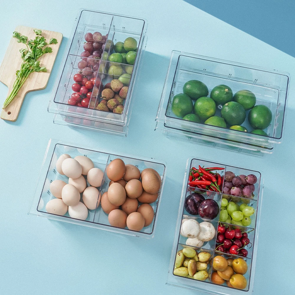 

Refrigerator Drawer Storage Box With 8 Compartments Melons And Fruits Fresh-Keeping Refrigerated Storage Food Box Storage Rack