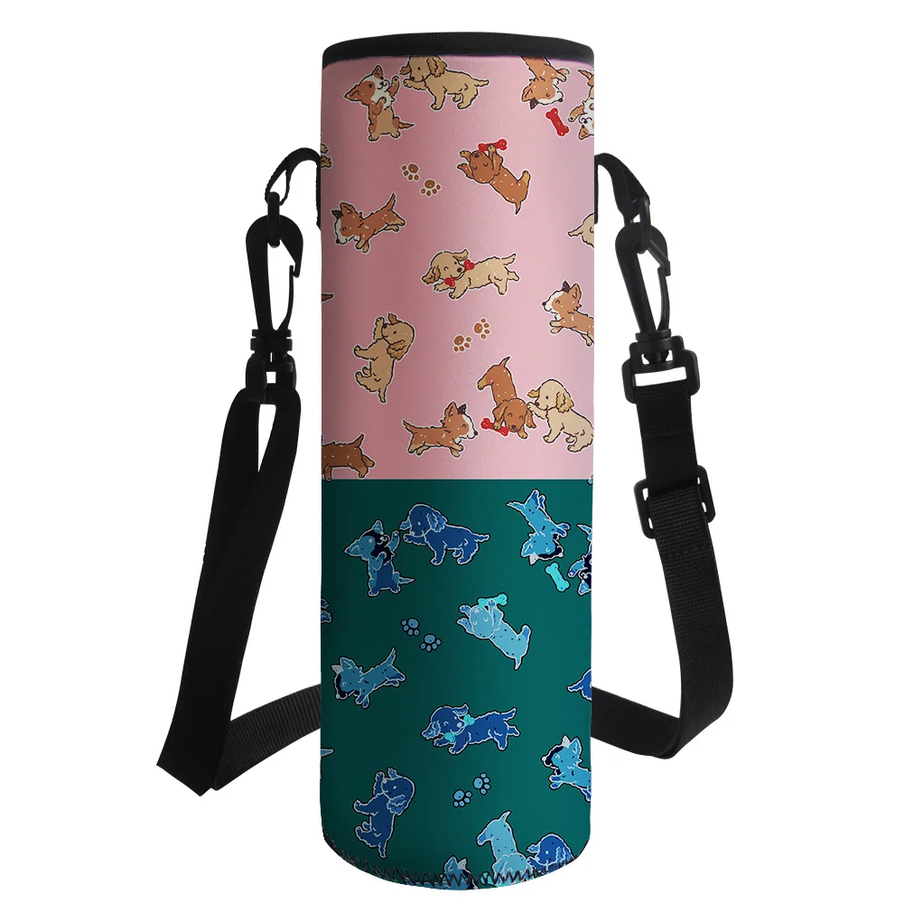 Cartoon Style Portable Water Bottle Sleeve Cute Dog Printed Drink Carrying Pouch Bag with Handle Sport Cover | Дом и сад