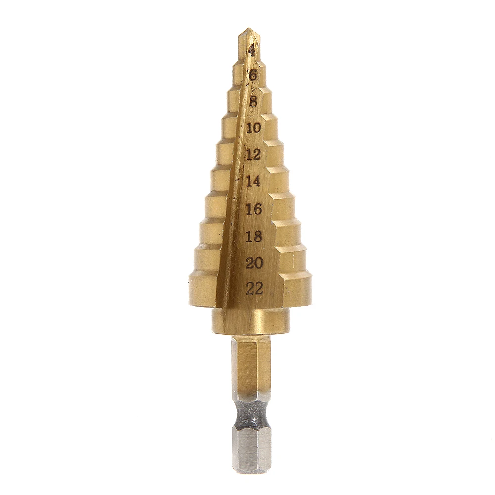

Step Drill Bit Hss Titanium Coated Step Cone Metal Hole Cutter Metal Hex Tapered Drill Power Tools Accessories