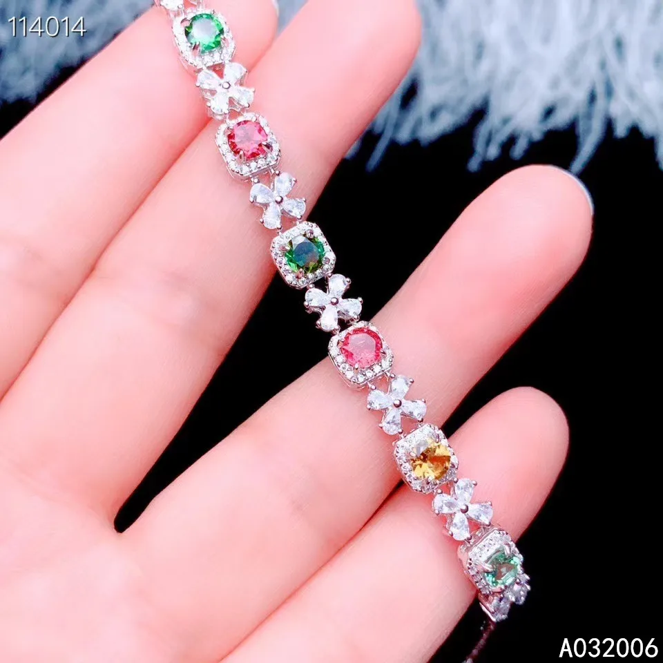 

KJJEAXCMY fine jewelry 925 sterling silver inlaid natural tourmaline bracelet delicate female fashion support testing