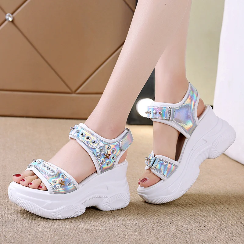 

All-Match Beige Heeled Sandals Female Shoe Increasing Height Clogs Wedge Espadrilles Platform 2021 Summer Muffins shoe Black Hig