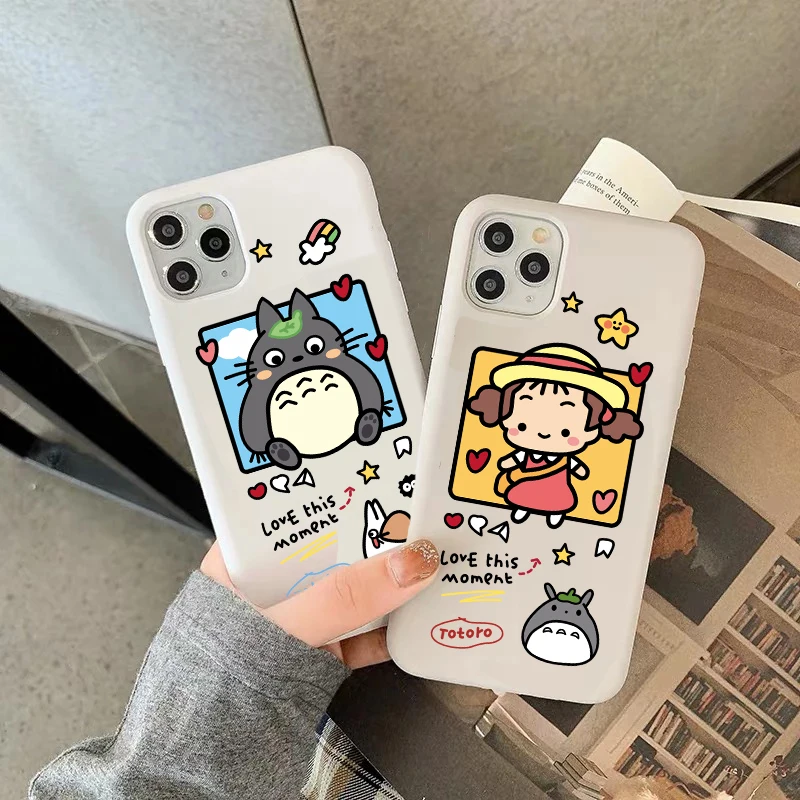 

Totoro Spirited Away Candy Color White Phone Cover For iPhone 11 12 13 Pro Max X XR XS Max 6 6S 7 8 Plus 12 13Mini Soft TPU Case