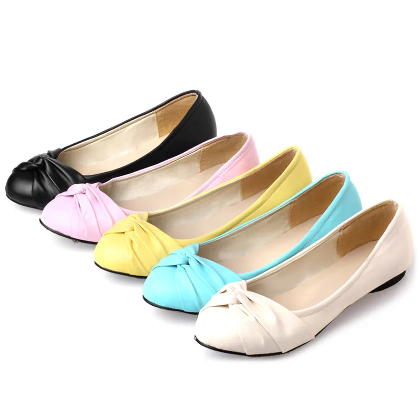 Милые женские туфли балетки с бантиком розовые черные желтые круглым носком