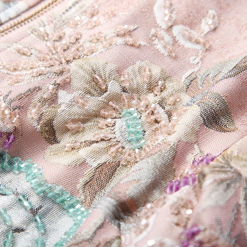 

AELESEEN 2020 Spring Vintage Floral Jacket Women Runway Design Luxury Crystal Elegant Embroidery Pink Blue European Casual Coat