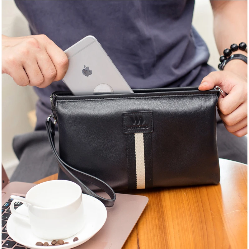 Мужской клатч Wmnuo из 100% натуральной кожи двухслойная большая ручная сумка для