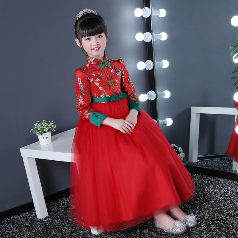 Элегантное платье с цветочным принтом для девочек свадебное принцессы длинным