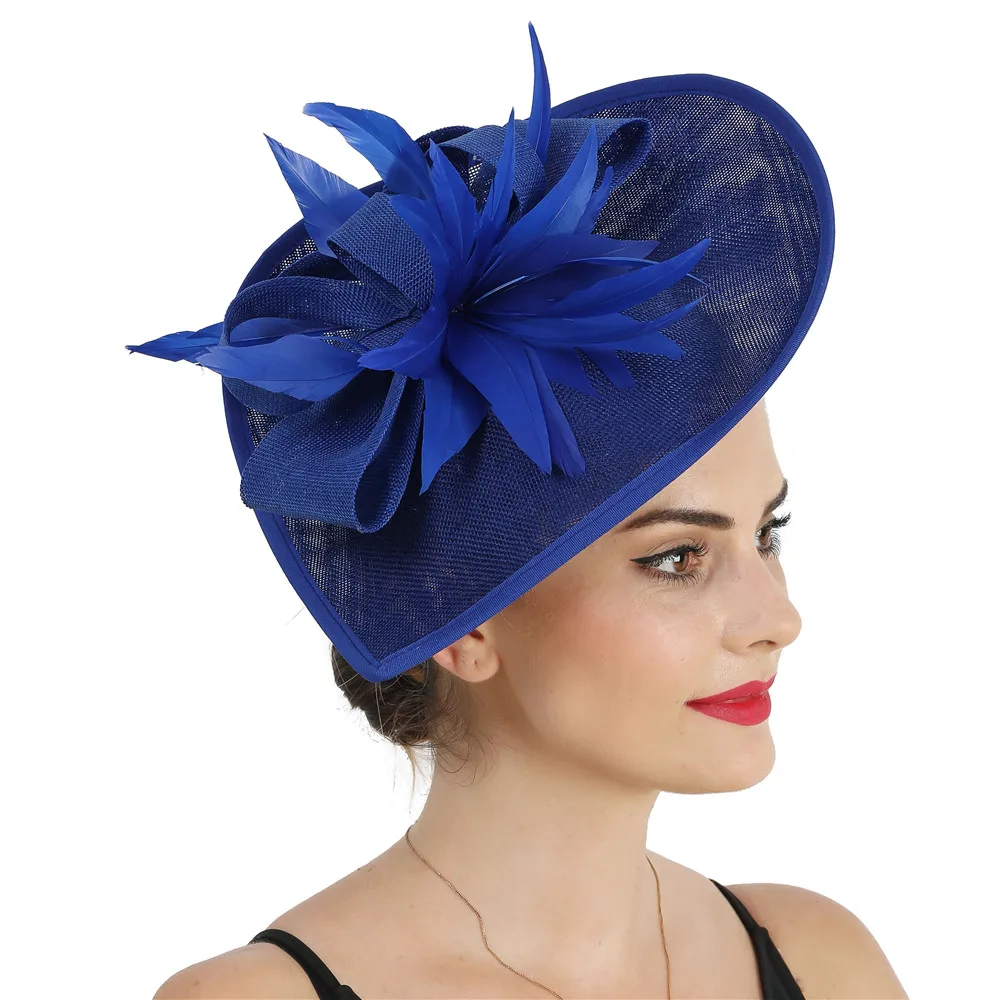 

Wedding Holiday Blue Big Fascinator Cocktail Hat Women Mesh Hair Headdress Retro Fashion Ladies Party Hairpins Accessories