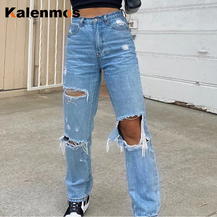 

Plus Size Jeans Women Ripped Spring Fall Winter Casual Straight Jeans Mom Jeans for Women Gothic Punk Sexy Vintage Streetwear