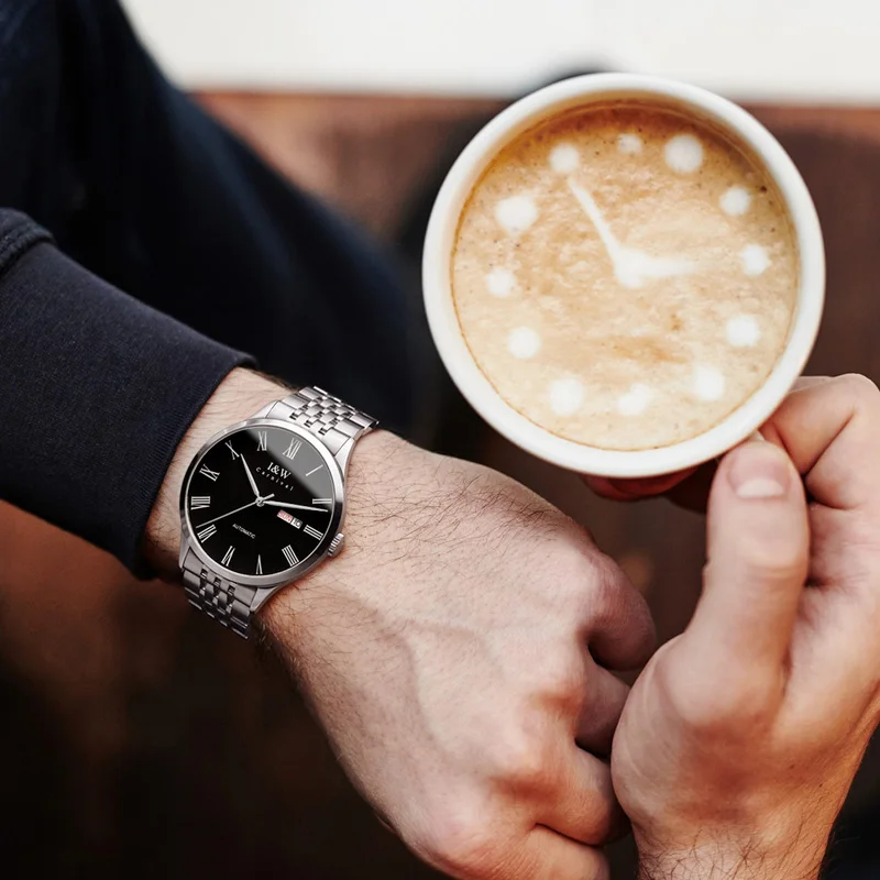 

I&W Fashion Automatic Watche Men Stainless Steel Mens Mechanical Watches Ultra-Thin Xfcs Waterproof Roma Number Clock erkek saat